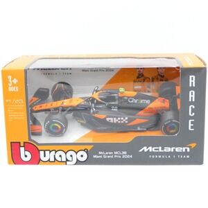 Bburago McLaren MCL38 Miami Grand Prix 2024 1/43 Diecast Metal Race Car in Box